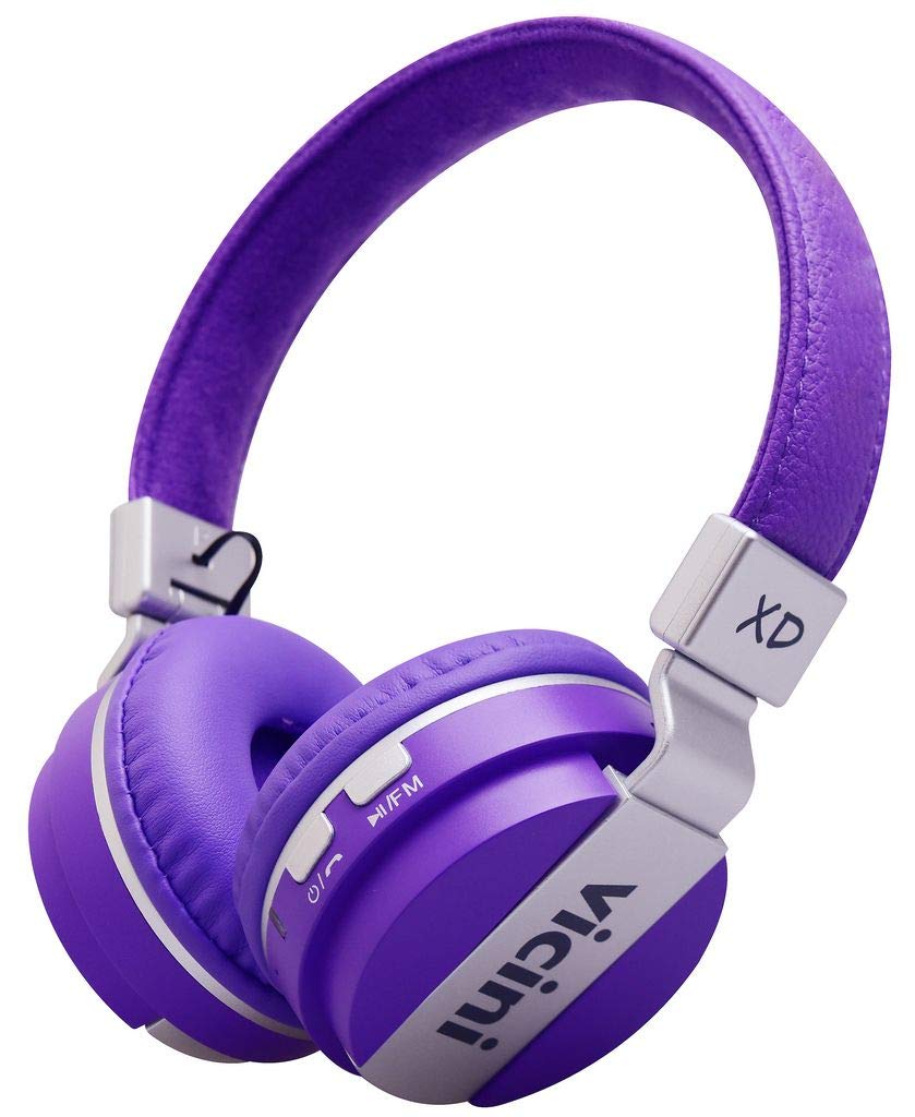 Fone de Ouvido Bluetooth Roxo Cartão SD Headphone Sem Fio Rádio